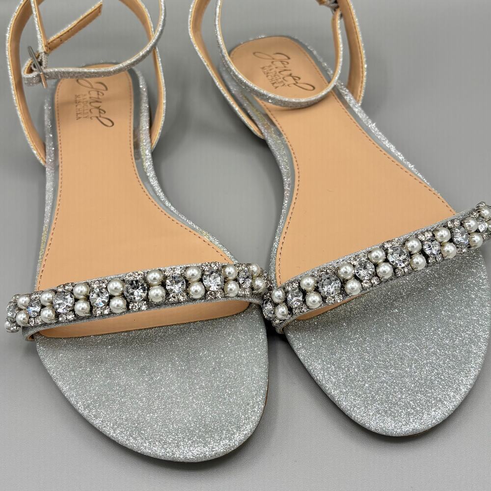 Jewel Badgley Mischka Women's Daria Silver Sparkle Bling Flat Sandals Size 8 New - Picture 8 of 11